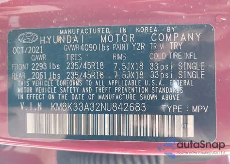 2022 Hyundai Kona N Line from USA, damaged, VIN KM8K33A32NU842683